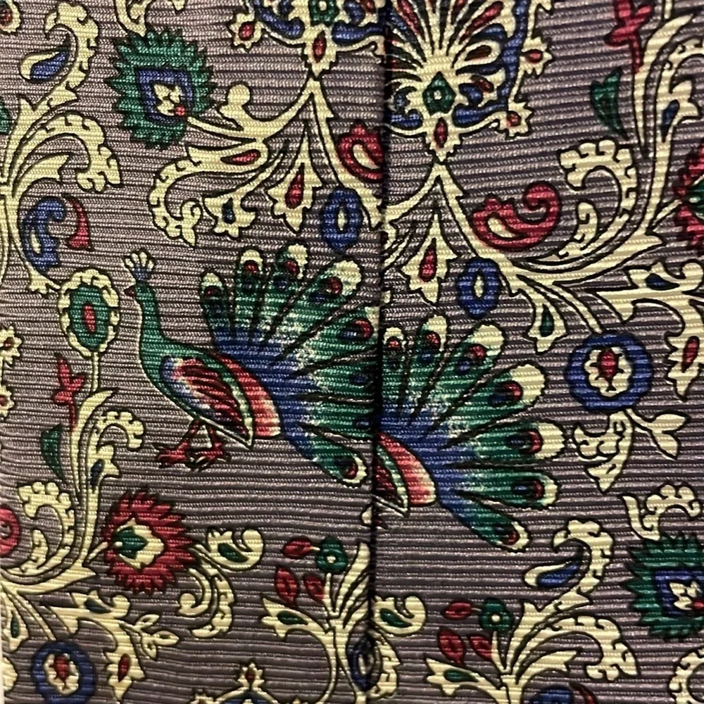 Christian Dior Monsieur Gray Peacock Floral Design Silk Made in Italy Necktie